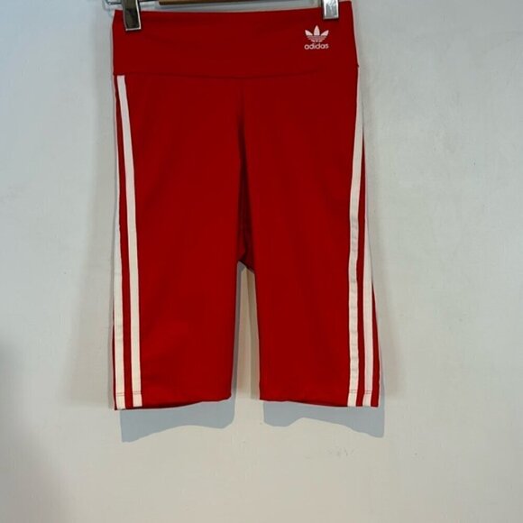 NWT Adidas Women Originals Long 3-Stripes BIKER SHORTS Lush Red/White size XS - Picture 4 of 10